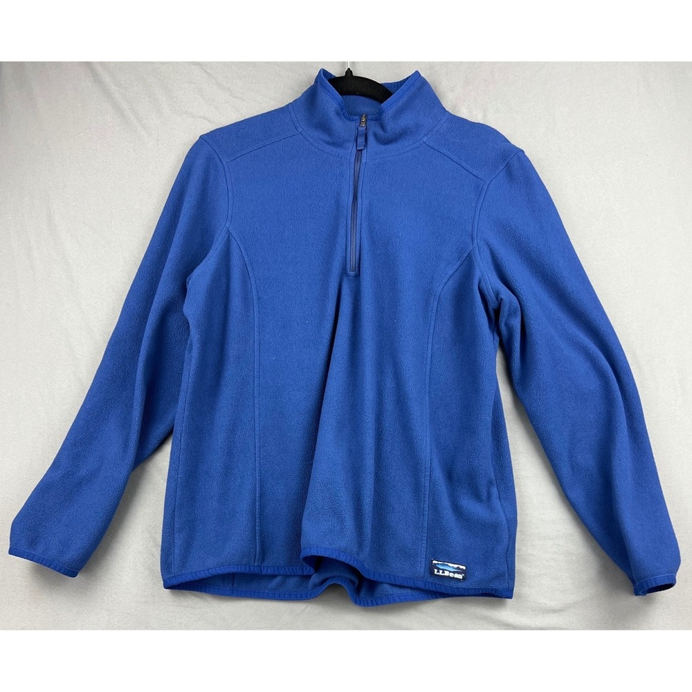 LL Bean Fleece Pullover Womens Large 1/4 Zip Blue Recycled Polyester Good